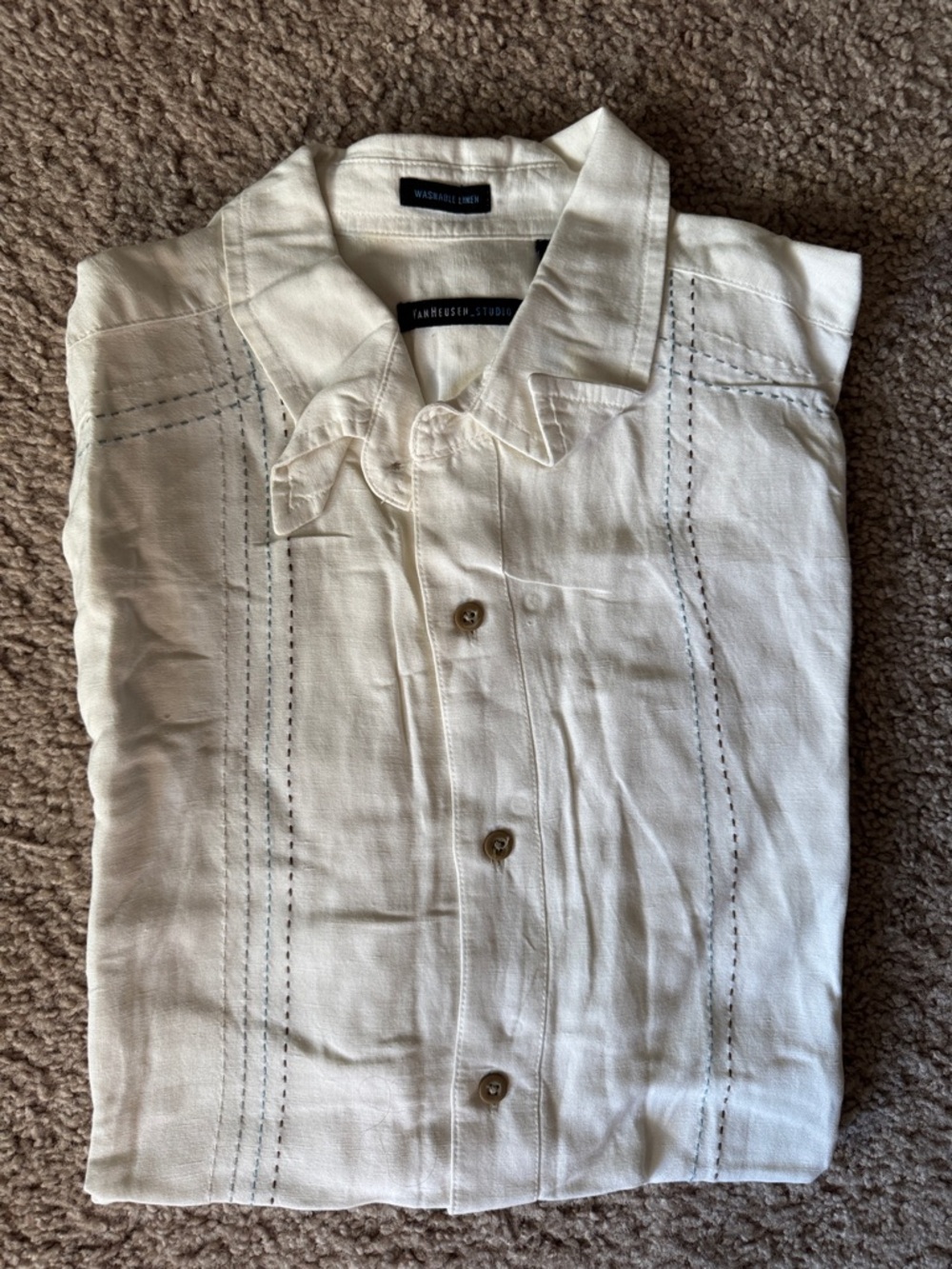 Van Heusen Cream Short-Sleeve Button-Down Linen Shirt